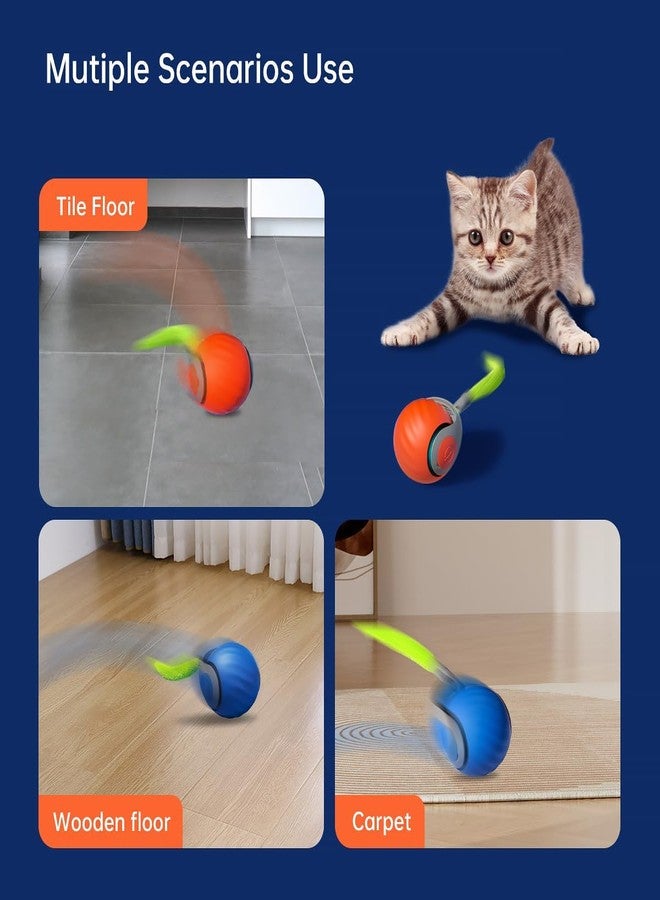 DARKFISH Automatic Rolling Cat Ball Toy, 2-Speed Modes, Teasing Tail & Bell Charm, Interactive Self Play Chasing Silicone Ball Toy for Indoor Cats - Image 2